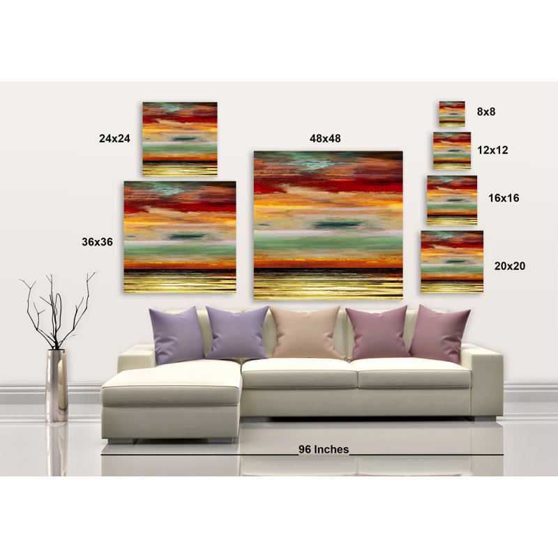 Burning Sunset V - Wrapped Canvas Painting, 20" H x 20" W x 1.5" D