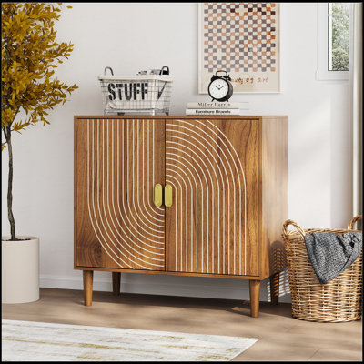 Buffet en noyer avec rainure en ligne, rangement multifonctionnel pour le salon et le vestibule