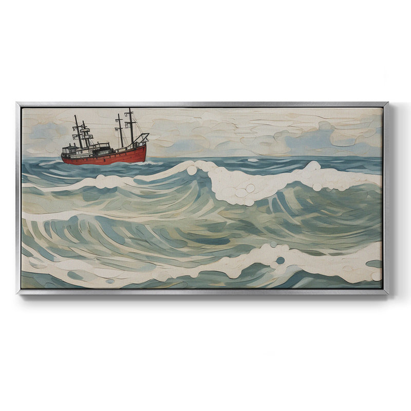 Nautical Series-CDXLI- Toile tendue avec châssis tendue, prête à être accrochée, H 21 po x l 41 po, Argent argent