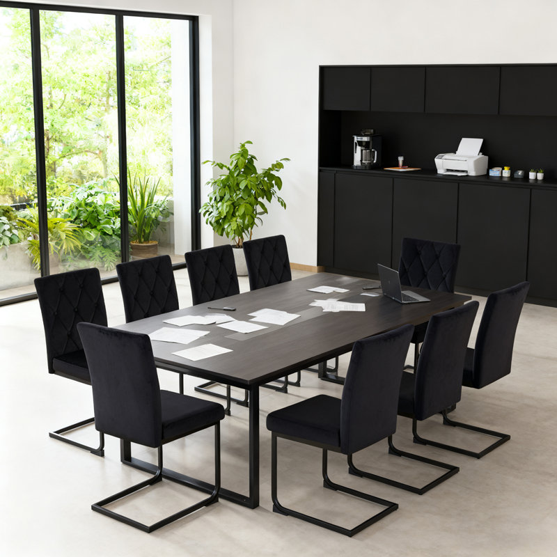 Denard Upholstered Dining Chair with 8.5CM Thick Seat, 6, Velvet Black