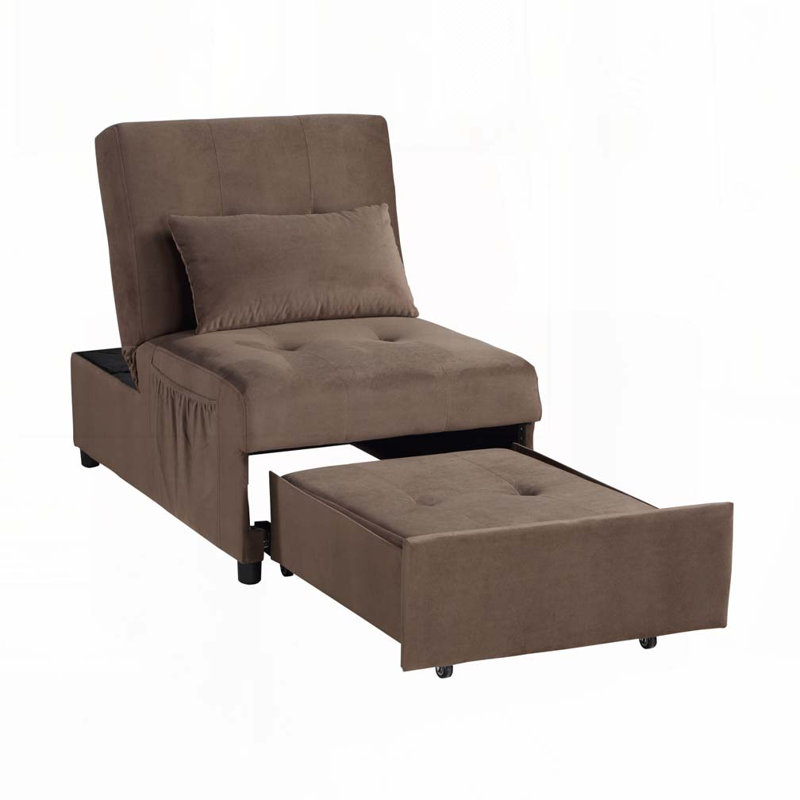 Fauteuil convertible en velours capitonné, Brun