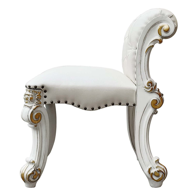 Tabouret de coiffeuse Vendome, similicuir beige et finition perle antique, Beige