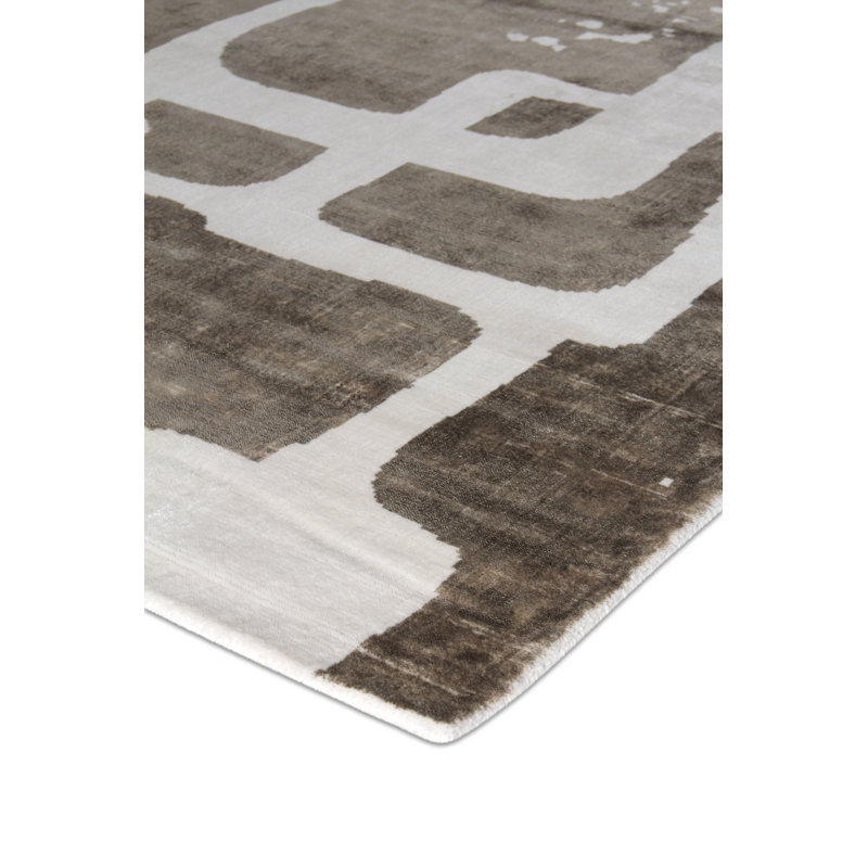 Koda Geometric Handmade Synthetic Brown/Silver Area Rug, Rectangle 9' x 12'