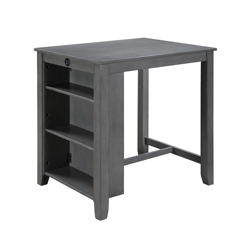 36" Finish Small Space Counter Height Dining Table With USB Charging Ports And Shelves, Gray, Gray