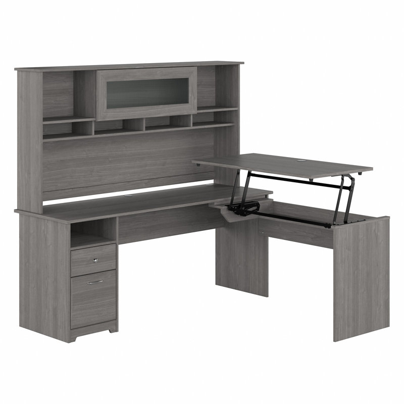 Huckins Adjustable L-Shaped Standing Desk, Modern Gray