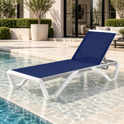 Méridienne d'extérieur Kozyard, méridienne ajustable à plat avec structure en aluminium et pieds en résine, tissu textilène pour la piscine, la cour et la plage (bleu marine, sans table) 