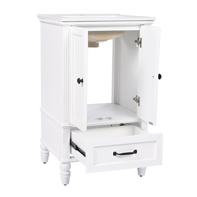 20" Single Bathroom Vanity With Ceramic Top, Black, White