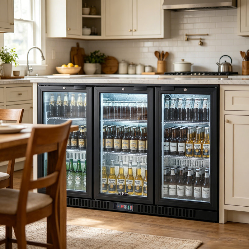 328-Cans Large Capacity Black Bar Fridge for Soda, Beer & Wine with Self-Closing Glass Doors and Adjustable Shelves