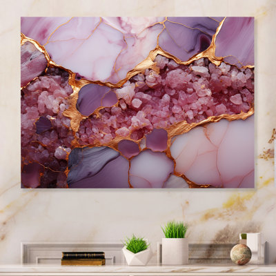 Pink And Gold Marble Agate River IV - Abstract Metal Wall Art Print