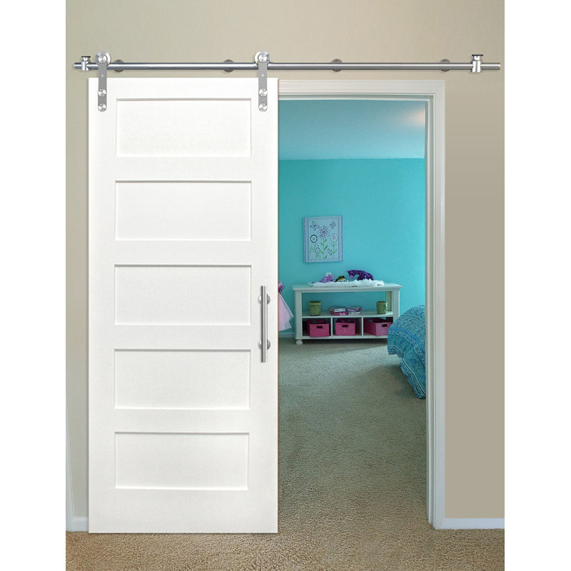 Shaker 36'' x 80'' Solid Wood Paneled without Installation Hardware Kit Barn Door