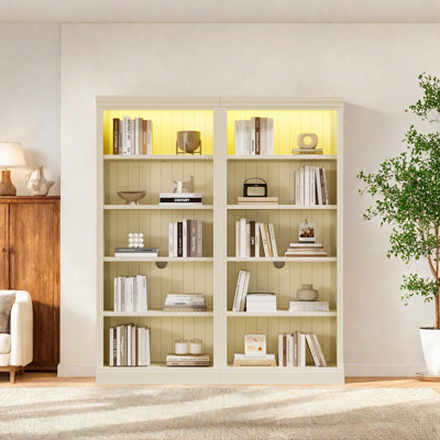 83" Tall Wood Bookcase Suite With Light Strip ,5-Tier Decor Bookcase Suite With Adjustable Shelves,Storage Organizer,Free Standing Storage Shelves Suite For Living Room,Home Office