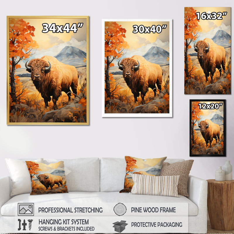 Buffalo Majestic Bison Pastoral II - Animaux, décoration murale bison, H 40 po x l 30 po x P 1,5 po, Toile tendue