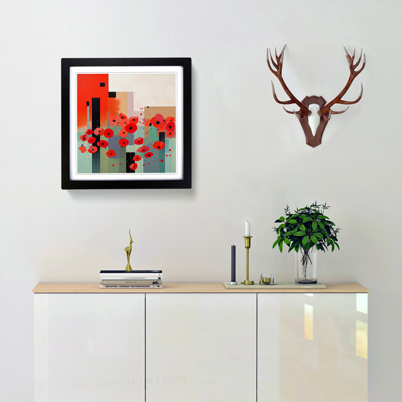 Poppy Field Suprematism - Framed Print, Black