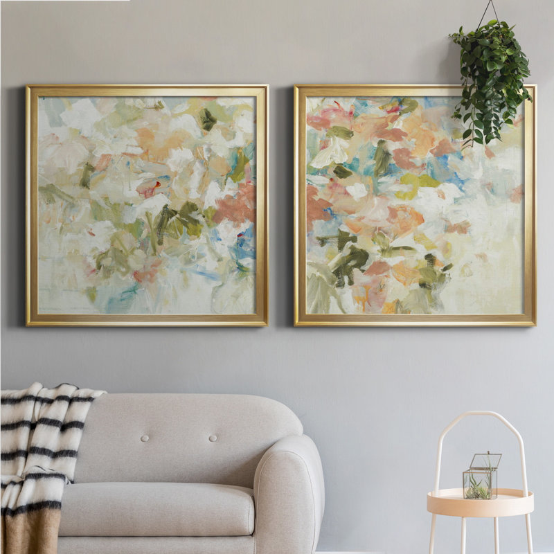 Floral Blush II - ensemble de 2 reproductions d'art sur toile, H 26,5 po x l 53 po, Impression encadrée avec passe-partout