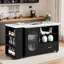 Îlot de cuisine avec table allongée, armoire de rangement, tiroirs, plateau en faux marbre blanc et base en chêne noir-374892673
