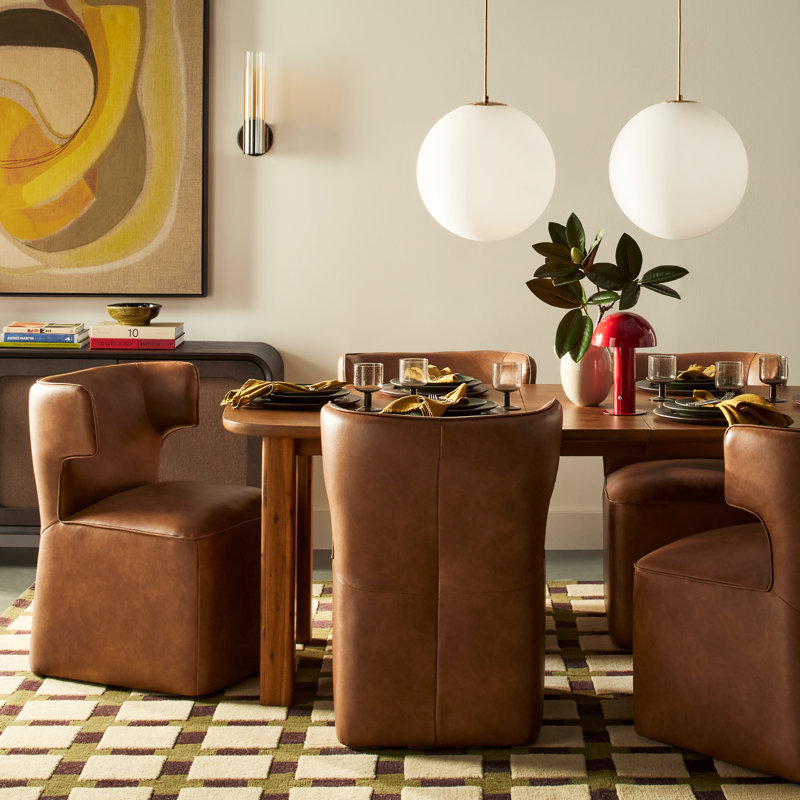 Sardinia Vegan Leather Dining Chair With Casters, Copley Brown Performance Vegan Leather