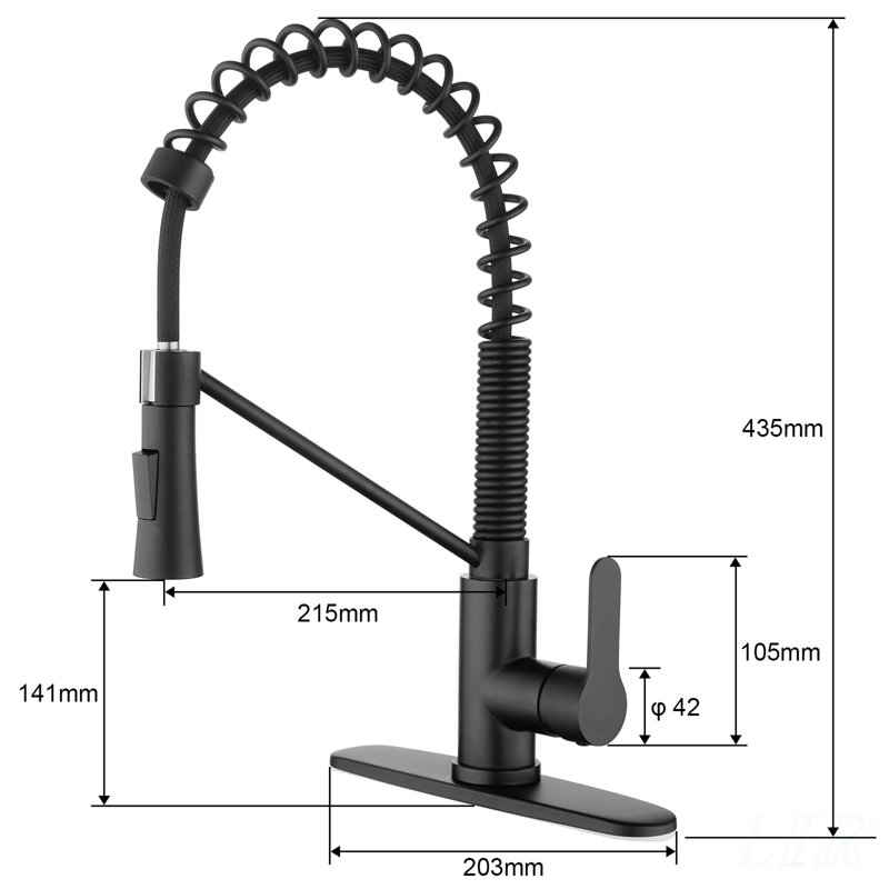 Robinet de cuisine noir mat avec douchette extractible, poignée simple, trou unique, 1,8 gal / min, idéal pour les cuisines modernes et les éviers à lessive