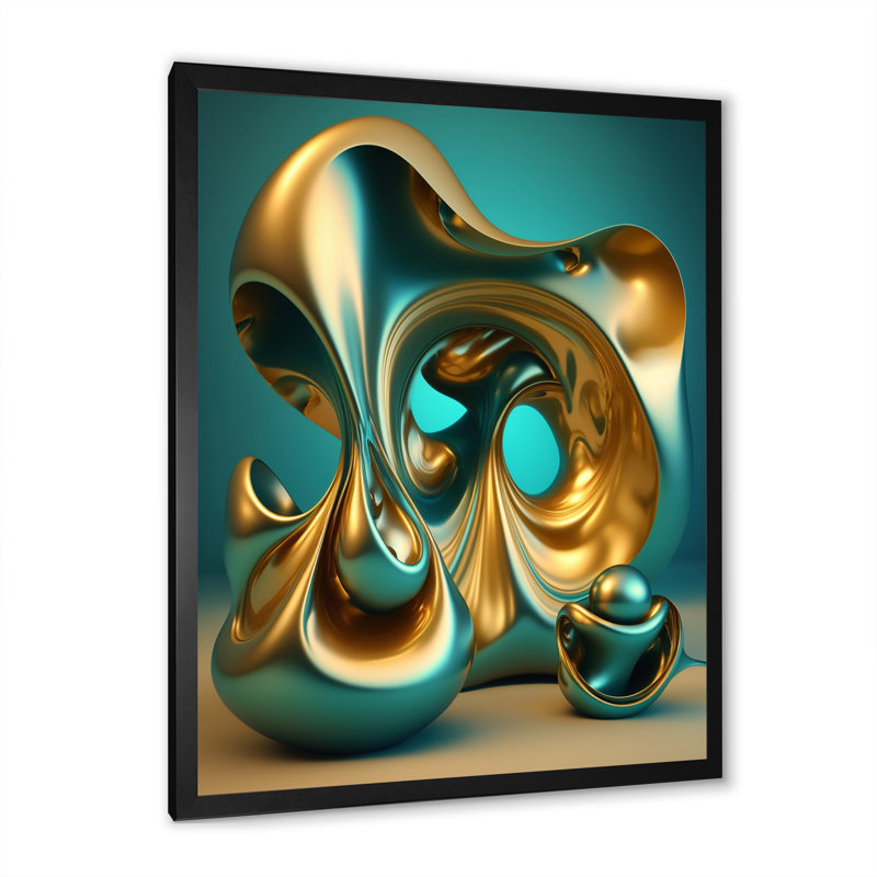 «Confronting Infinity Turquoise Gold Sphere I», reproduction d'art sur toile, H 44 po x l 34 po x P 1,5 po, Cadre photo noir