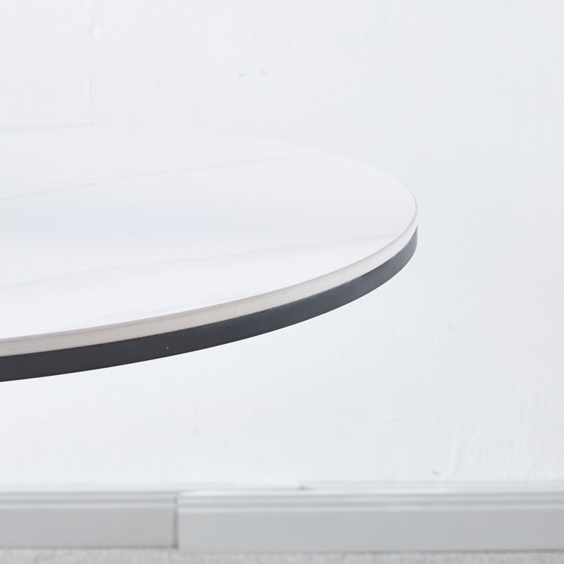 Table Mid-Century dorée et blanche - plateau rond de 2 à 4 personnes avec pieds stables en métal 31,5 po avec magnifique structure tulipe et pieds de table robustes pour les convives