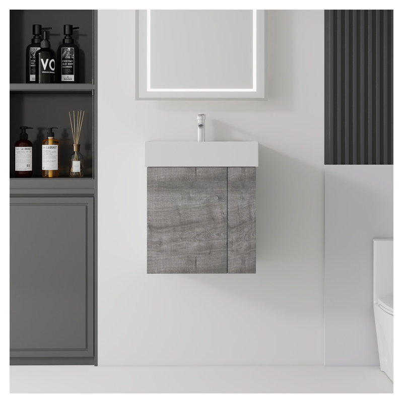 Meuble-lavabo mural 21,6 po avec lavabo flottant à finition grise