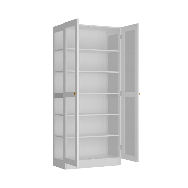 71'' H X 31.5'' W 6-Layer Bookcase With Glass Doors-Modern Elegance Meets Functionality