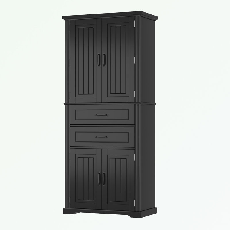 Storage Cabinet with 2 Drawers with Slide Rails and Adjustable Shelf, Black