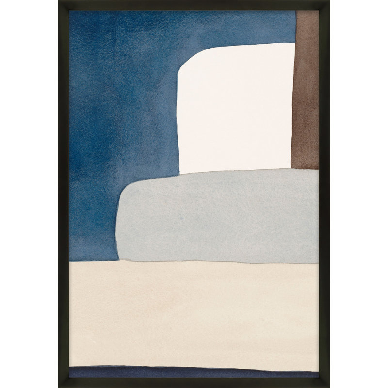 «Divided Distant Blue» par Julia Balfour - peinture encadrée, Cadre noir, L 17,50 po x H 25 po