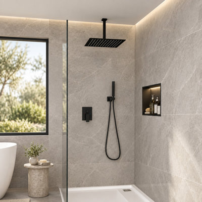 Pommeau de douche carrée fixe en acier inoxydable, 1 jet, débit de 2,5 GPM, 10 po, effet pluie.