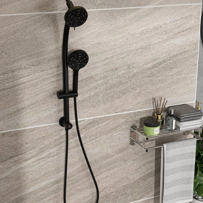 Wall Mounted Dual Shower Head, Matte Black, 8 Hand & Hose Unit System With 4.7" Showerhead Handheld Shower, Adjustable Rod