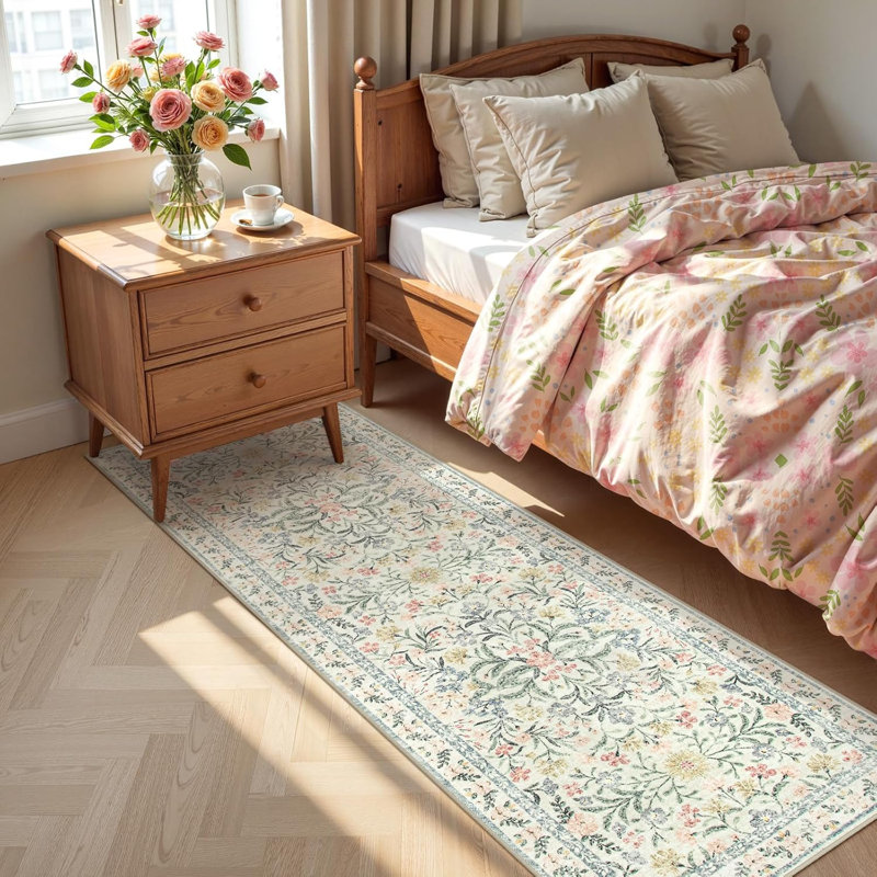 Kaldi Oriental Botanical Floral Machine Washable Area Rug with Non-Slip Backing for Living Room, Dining Room, Bedroom