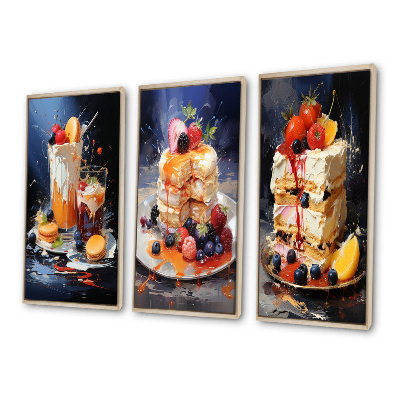 Expressive Cravings Desserts - Ensemble de salon mural de 4 desserts, Cadre flottant brun, H 28 po x l 36 po