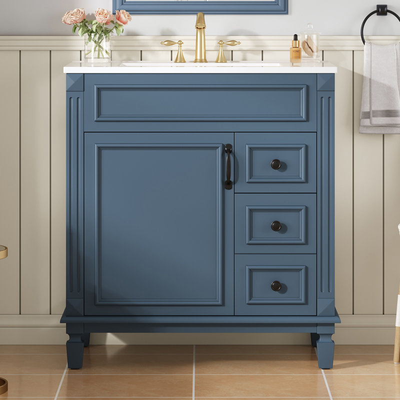 Meuble-lavabo 30 po avec lavabo en céramique, Bleu