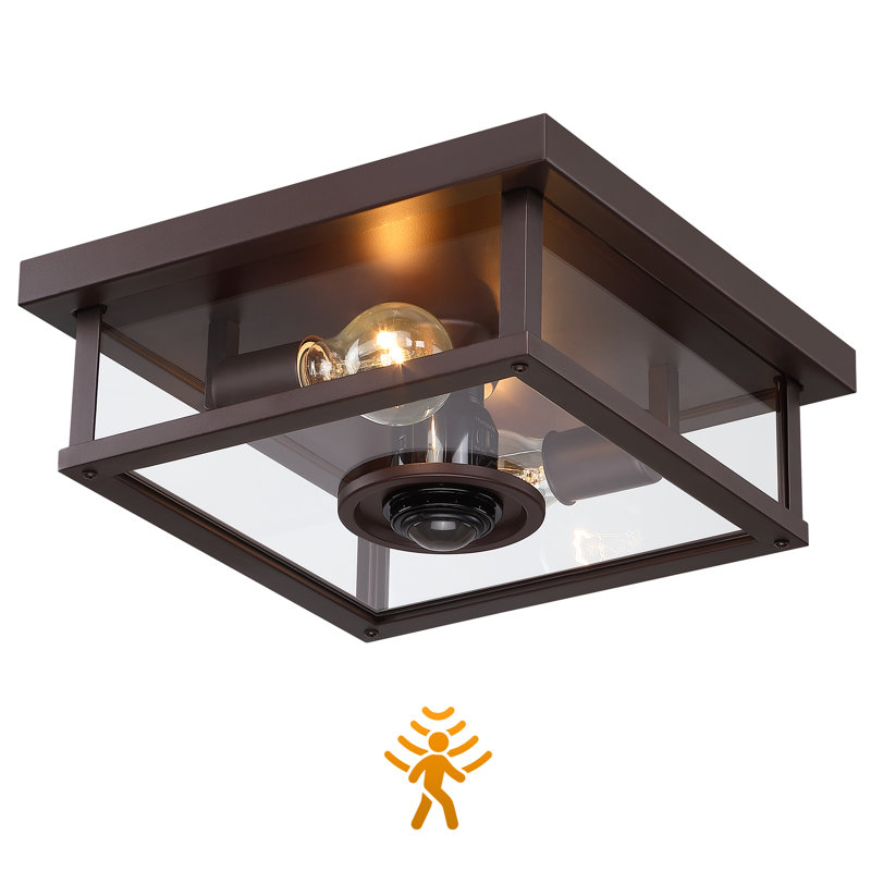 Dcaildz 2 -Light Square Shade Outdoor Flush Mount Ceiling Lights with Motion Sensor, Oil Rubbed Bronze