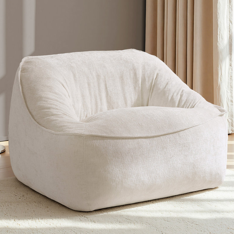 Pouf géant de 115,5 cm de large pour adultes, garni de mousse, en chenille crème, Crème