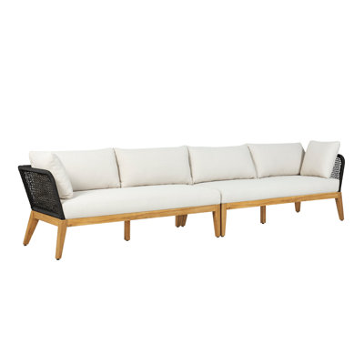 Cypress Teak Wood 128" Sofa with Black Colour Rope Design