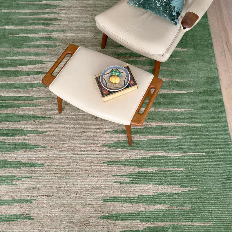 Abrash Ikat Hand-Tufted Wool Area Rug Cut/Loop Pile, Forest, 8'6" x 12'6"