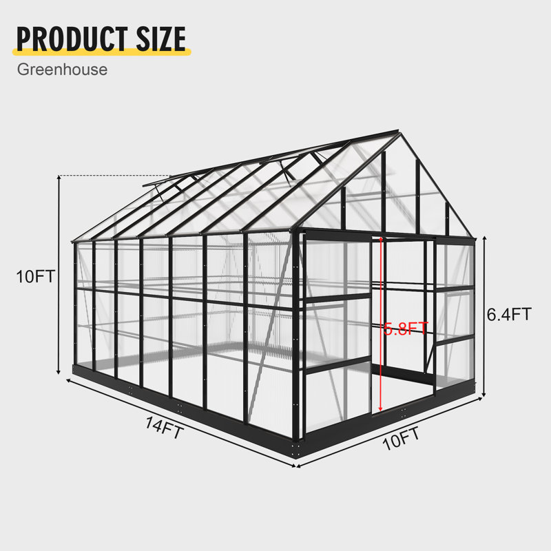 10x14 Ft Aluminum Frame Polycarbonate Hobby Greenhouse