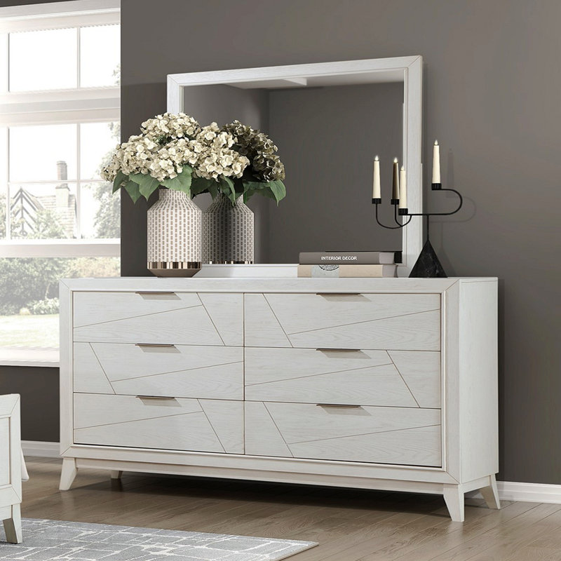 Commode 1 pièce à finition blanche antique avec tiroirs de rangement