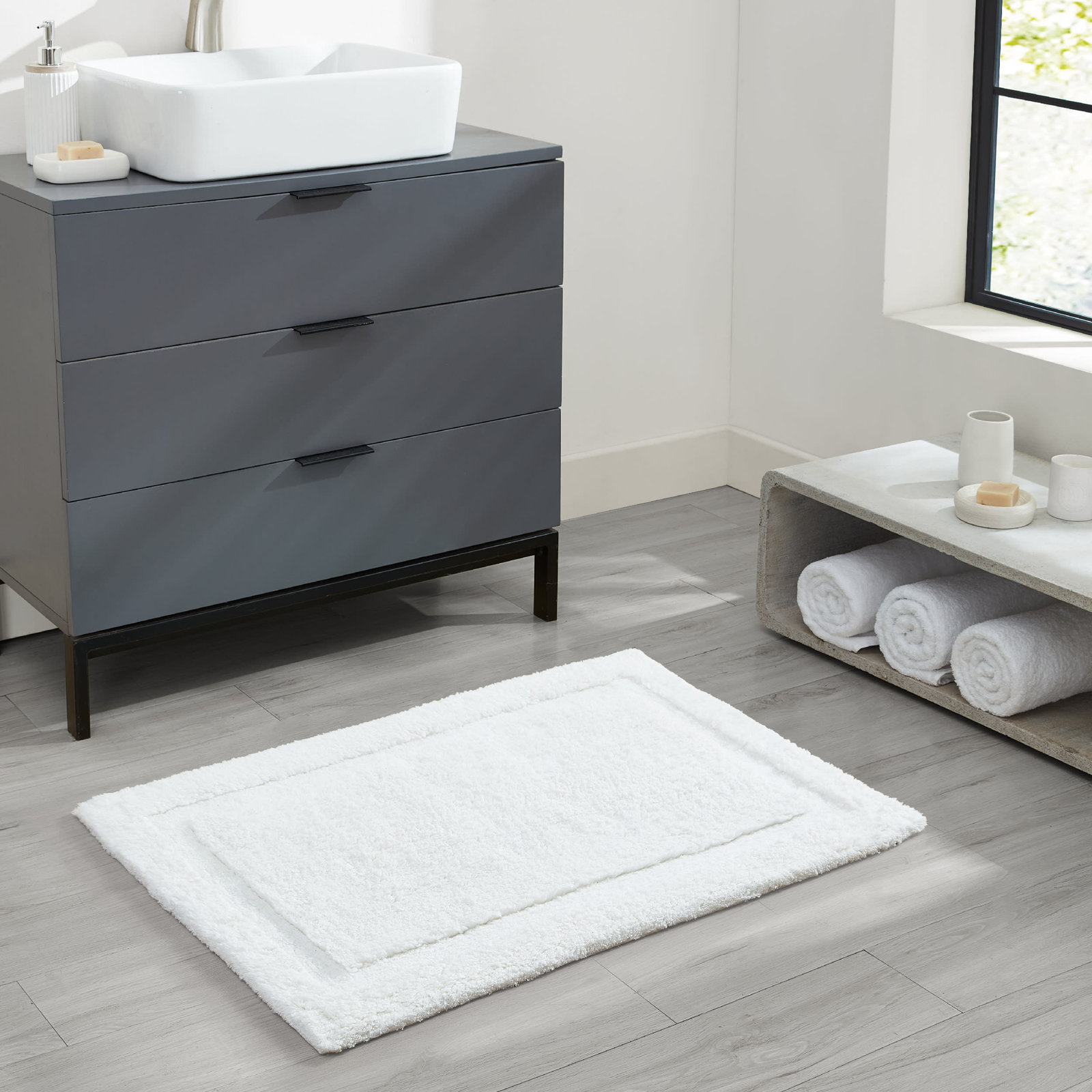 Rane Plush Cotton Bath Mat, 20"W x 32"L, White