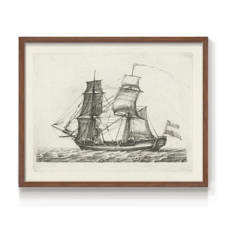 Croquis rétro - LVII - Reproduction encadrée - Restickable, H 11 po x l 14 po, Noyer