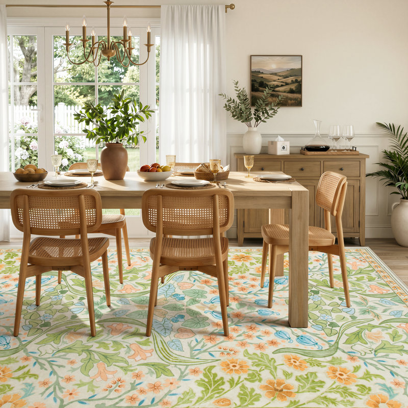 Tapis lavable à motif floral Kaldi, Rectangulaire 8 pi x 10 pi, Sarcelle