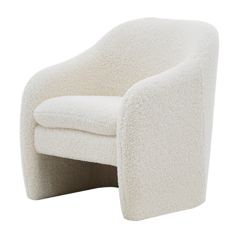 Bajram Upholstered Barrel Armchair, Beige Sherpa