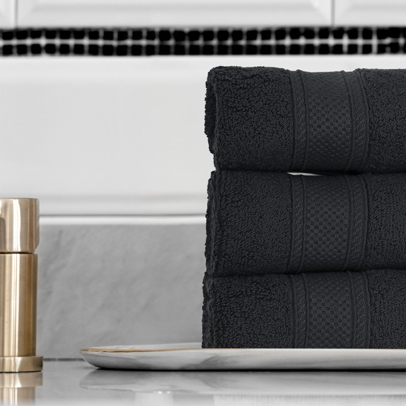 Kimmarie 11 Piece Cotton Towel Set, Bath Towel 27x54", 2 Hand Towels 16x28" and 8 Wash Cloths 12x12", Black
