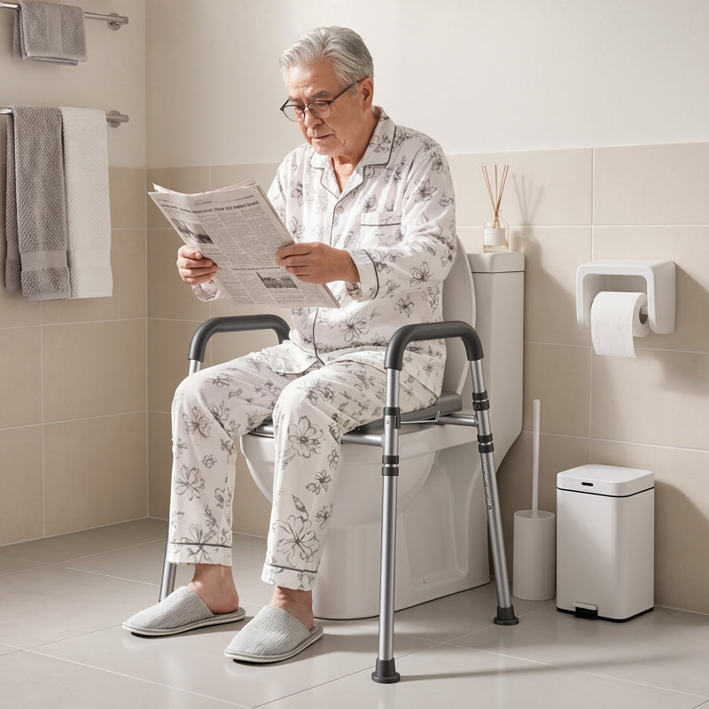 Raised Toilet Seat with Handles 350 lb Handicap Elevated Toilet Riser, for Seniors, Elderly & Disabled, Adjustable Height & Width, Soft Cushion Padded, Fits Round, Elongated & V-Shaped Commode