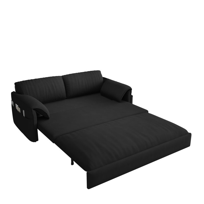 63.8" Queen Pull Out Sofa Bed, 3-in-1 Convertible Sleeper Sofa With Side Storage,multi-functional Velvet Loveseat Bed For Living Room,bedroom,apartment,office,black