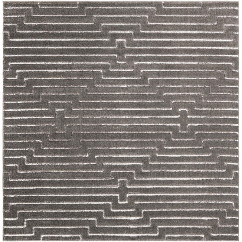 Contemporary Omotayo Area Rug Gray and Silver Color, Square 7'10"