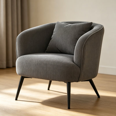 Fauteuil demi-tonneau en velours rose clair avec coussin assorti, fauteuil capitonné moderne avec pieds en métal et fauteuil d'appoint confortable pour meuble-lavabo de chambre à coucher - boîte simple