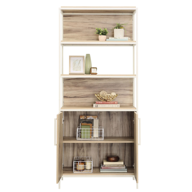 Bibliothèque brune avec portes et conception à double usage pour étagère de bureau réglable