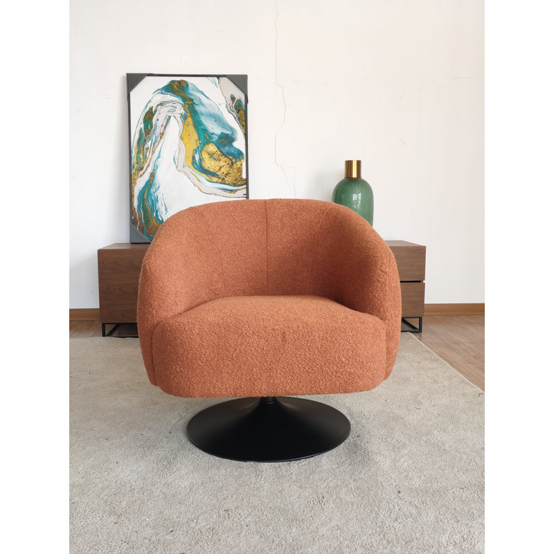 Abrahim Upholstered Swivel Barrel Chair, Rust
