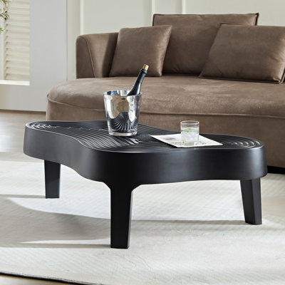 Table basse 47,24 po en fibre de verre avec nuage irrégulier noir mat pour le salon, table centrale, aucun assemblage requis | Idée de cadeau
